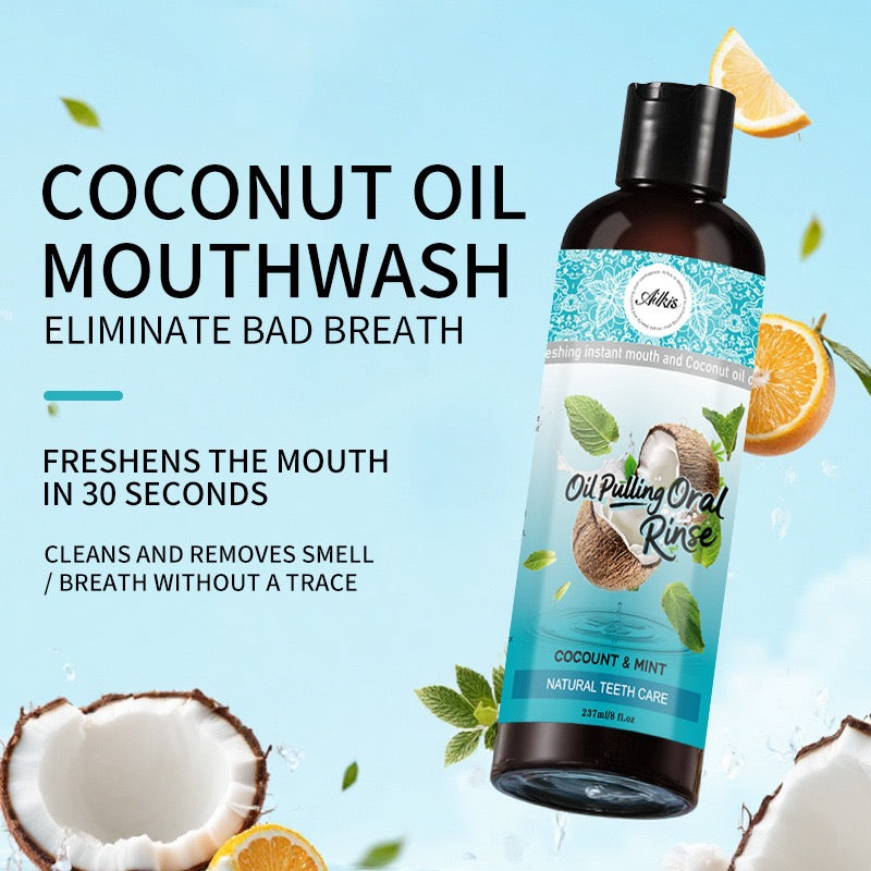Ailkis Coconut Oil Pulling Mouthwash – 237ml | Mint Flavor, Antibacterial Gum Care, Alcohol-Free