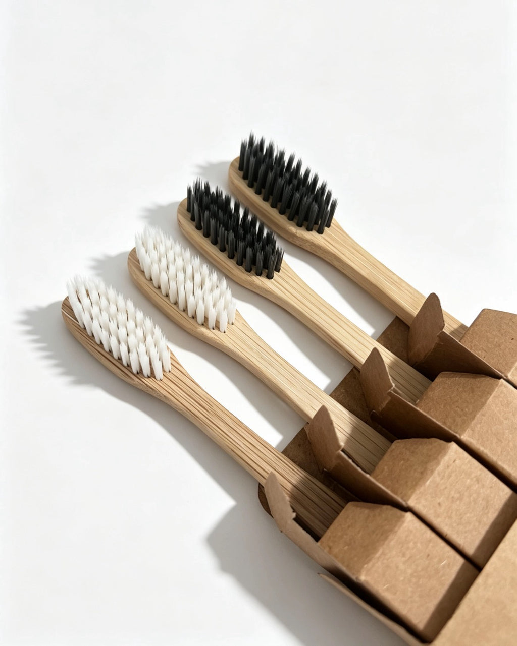 Bamboo Toothbrush Set (4-Pack) - Ultra Soft Charcoal Bristles, Eco-Friendly Minimalist Design