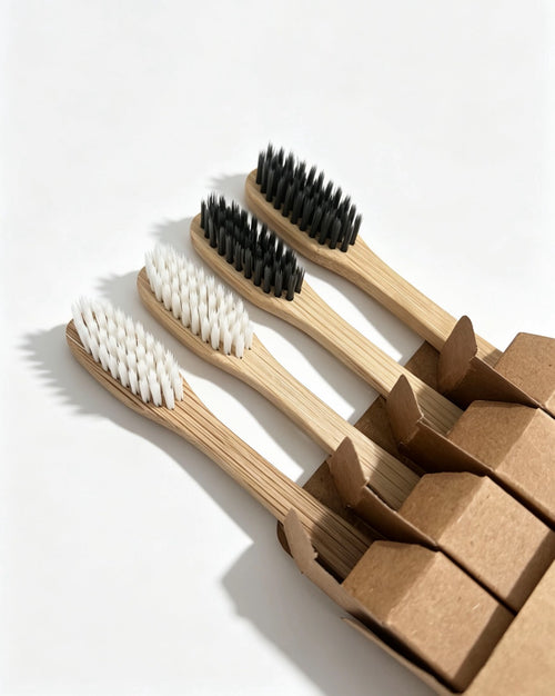 Bamboo Toothbrush Set (4-Pack) - Ultra Soft Charcoal Bristles, Eco-Friendly Minimalist Design